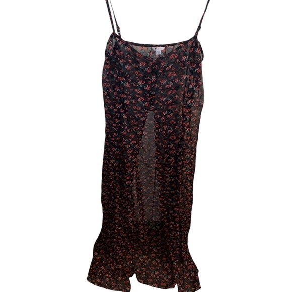 Volcom black red sheer floral rose cape top party dress vacation pool cover up - Picture 13 of 15